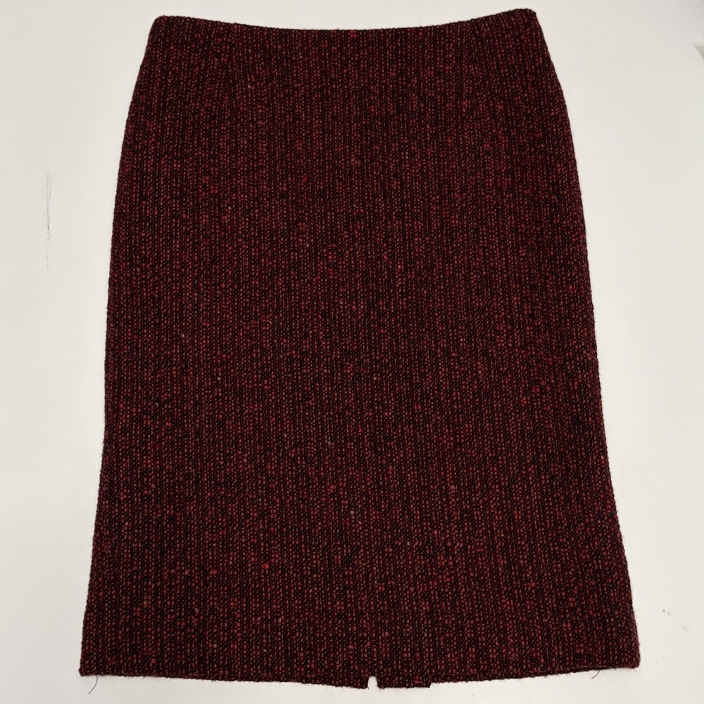 Vtg Womens 100% Wool Burgundy Tweed Midi Pencil Skirt 14 Heritage Old Money